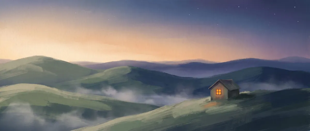 Output B: a quiet dusk horizon with one lit window